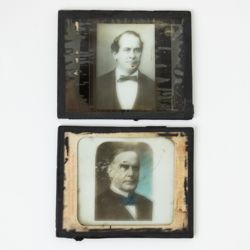 Antique Boswell Kansas City Glass Magic Lantern Stereopticon Slides 2pc